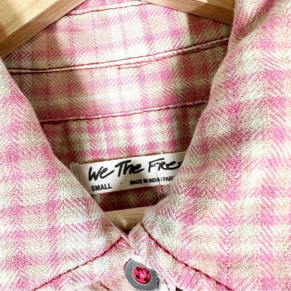 NEW Free People Pink Plaid Long Sleeve Button Down Shirt Top S - Picture 8 of 11
